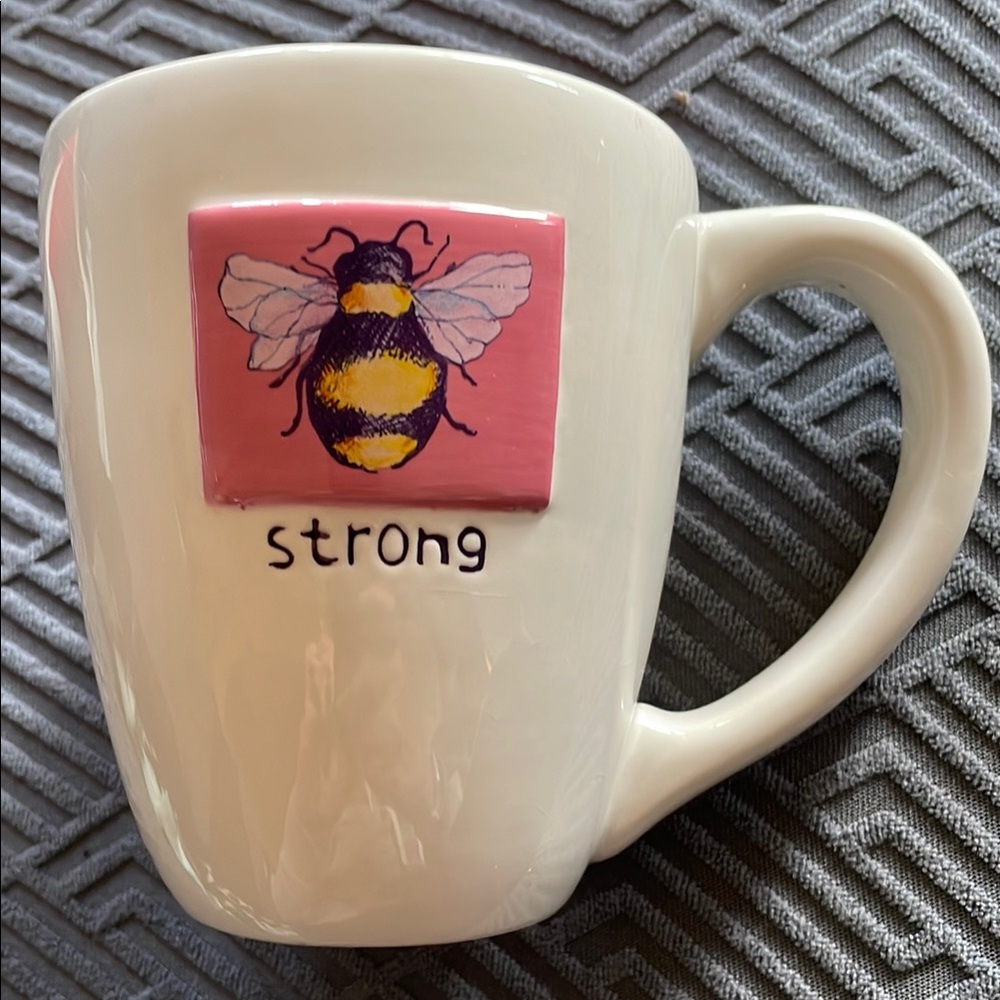 Demdaco White and Pink Bee Mug for Dining